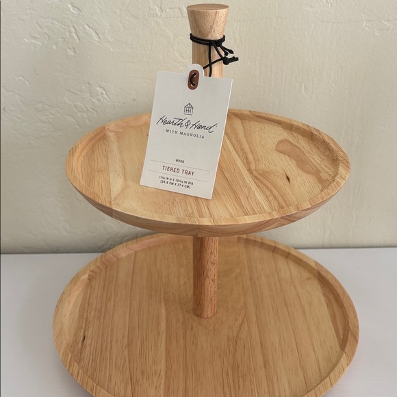Hearth & Hand with Magnolia Two Tiered Wood Serving Tray Round Shape NWT - Picture 2 of 15